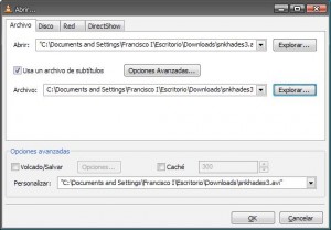 Menu abrir de VLC