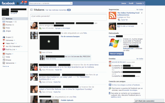 Página de inicio de Facebook