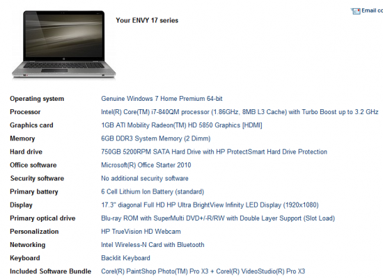 Configuración HP Envy 17