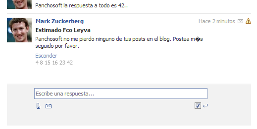 Recepción de mensaje de "Mark Zuckerberg" en Facebook Recepción de mensaje de "Mark Zuckerberg" en Facebook